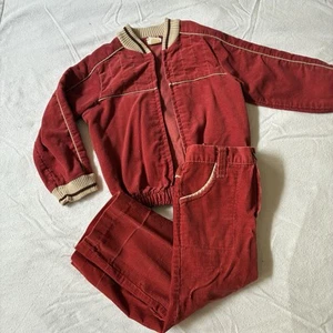 Vintage 70s Carters Red Corduroy Jacket Pants Set 4T Toddler - Picture 1 of 8