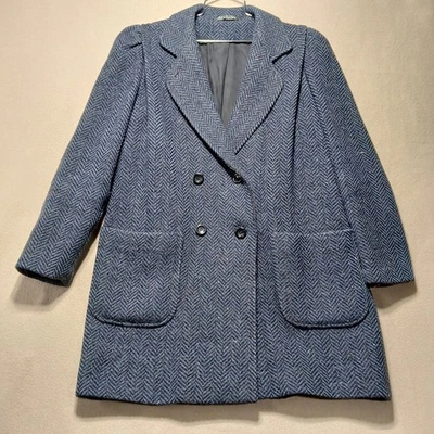 Abrigo de tweed espiga azul lana años 80-90 escena internacional vintage Yugoslavia Foto 1 de 4