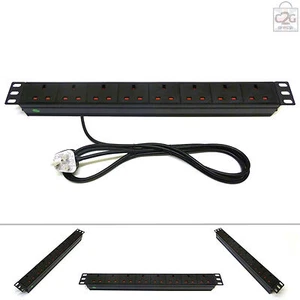 19" 8 Way UK Mains Power Distribution Strip Unit Extension PDU Data Rack Cabinet - Picture 1 of 5