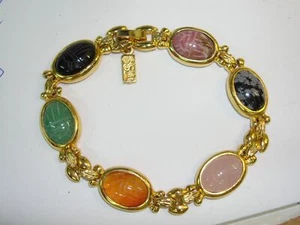 VINTAGE GOLDFARBENES ECHTES SKARABÄUS ARMBAND SIGNIERT T.S.! 7 1/4" NEUWERTIG - Bild 1 von 10