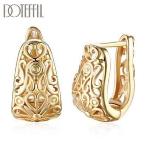 Pendientes de plata esterlina 925 DOTEFFIL oro 18K patrón hueco joyería de boda - Imagen 1 de 6