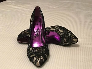 SHOES: Naughty Monkey Secret Secretary Black Lace High Heel Pump Women's Sz 8.5 - Picture 1 of 19
