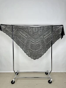 Antique 1880s Victorian Black Floral Scallop Lace Mourning Mantel Shawl AS IS - Picture 1 of 21