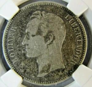 Venezuela 50 Centavos 1876-A NGC F12.  Rare date/type. - Picture 1 of 3