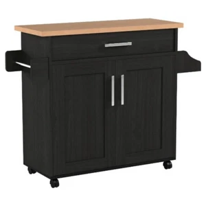 Kitchen Island W/ Spice Rack Towel Drawer Store Small Appliance Standing Black - Picture 1 of 11