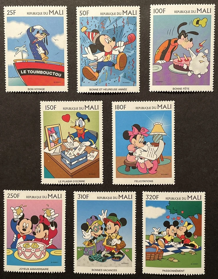 MALI GREETINGS FROM DISNEY CHARACTERS STAMPS SET 8V 1997 MNH MICKEY MINNIE GOOFY - Image 1 of 1
