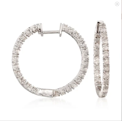 BRAND NEW/TAGS - 1.25 TW GENUINE DIAMOND & Sterling Silver 7/8" Hoop Earrings - Image 1 of 3