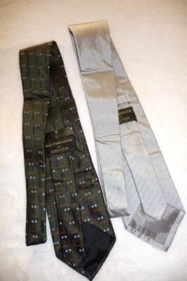 Corbata de seda 2 MARK PENDLETON ~ $175 gris plata espiga oliva 3D cuadrada ITALIA Foto 1 de 4