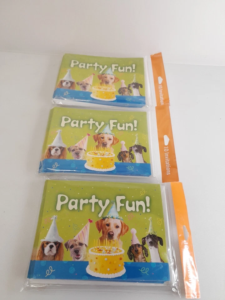 3 Invitaciones de Cumpleaños Sello Fiesta Divertidos Perros en Sombreros 10 Invitaciones Cada uno Foto 1 de 4