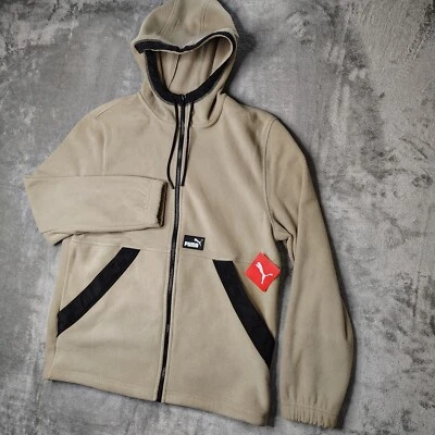 Puma Polar Hooded Fleece Full Zip Jacket Mens Medium Oak Branch Beige Woven NWT - Image 1 of 4
