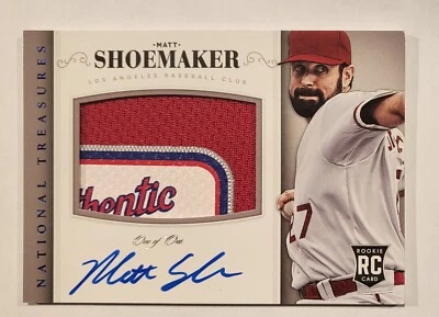 1/1 2014 NATIONAL TREASURES PRIME LAUNDRY TAG Matt Shoemaker LOGO PATCH AUTO RC - Image 1 of 3
