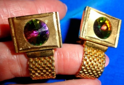 Gemelos vintage para hombre en bucle dorado arco iris piedra facetada Foto 1 de 4