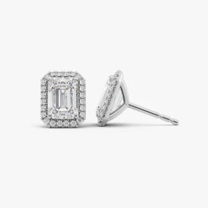 Emerald Cut Diamond Stud Earring IGI 2.30 Ct Lab Created 950 Platinum E F VS - Picture 1 of 9
