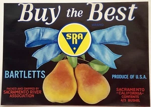 *Original* BUY THE BEST Blue Satin Ribbon Sacramento Ca Pear Label NOT A COPY! - Picture 1 of 1