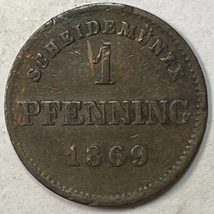 1869 Bavaria German States 1 Pfennig Very Fine VF Coin #19590 - Picture 1 of 3