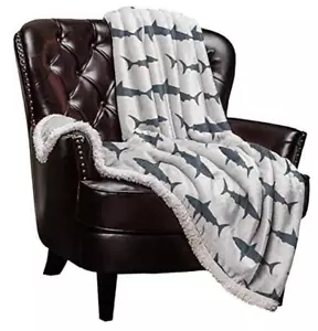 s Sherpa Fleece Blanket,s Silhouettes Bed Blanket Soft 50 x 60 inches Shark - Picture 1 of 8