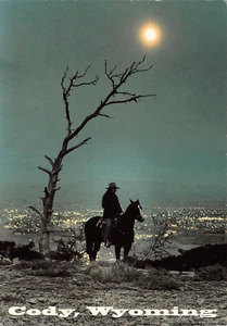 Cody Wyoming Cowgirl Moon 4x6 Chrome 1999 Postcard - Picture 1 of 2