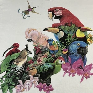 Vtg Single Stitch Birds T Shirt XL Harlequin Graphic 1993 USA Made Hanes Beefy-T - Picture 1 of 19