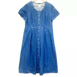 Vintage Granite Button Up Denim Midi Dress Size 16 Western Blue Jean Prairie USA - Picture 1 of 16
