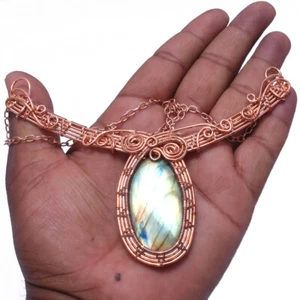 Lebradorite Jewelry Copper Love Gift Wire Wrapped Chain Necklace CN-13 - Picture 1 of 6