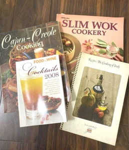 Lot 4 Cookbooks WOK Cooking Cajun Wine Cocktails Italy Varity of Styles Vintage - Bild 1 von 12