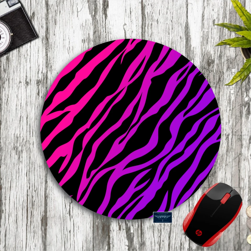 PINK & PURPLE ZEBRA ANIMAL PRINT 8" ROUND PC LAPTOP MOUSE PAD DESK MAT WORK GIFT - Image 1 of 1