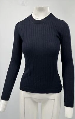 Suéter Christian Dior Azul Marino Cachemira/Seda Acanalado Manga Larga Logo Bordado talla 4 Foto 1 de 4