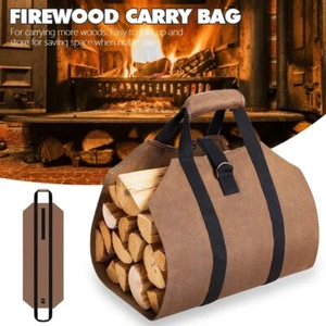 Firewood Log Carrier Bag Heavy Duty Waxed Canvas Log Tote Holder for Fireplace - Picture 1 of 11