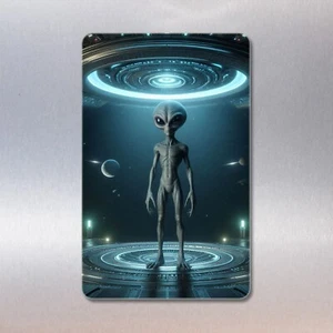 Grau / Grau Alien Kühlschrankmagnet Karte Schild / Cool UFO Sci Fi Geschenkidee - Bild 1 von 3