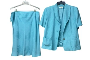Traje Falda Turquesa Amanda Smith Mujer Vintage 2 Piezas Talla 16 - Imagen 1 de 14