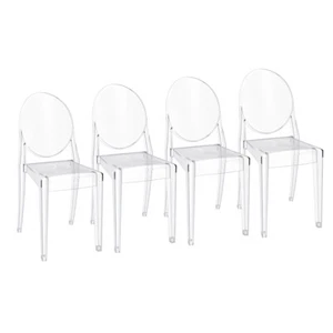 4pcs Clear Modern Acrylic Stacking Kitchen and Dining Room Armless Ghost Chair - Picture 1 of 11