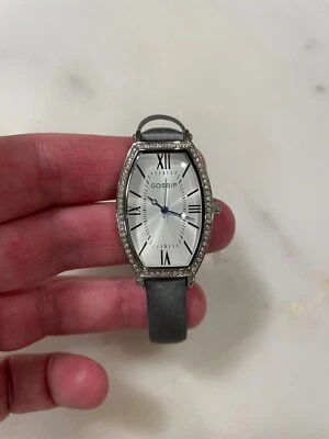Gossip Silver Tone Dial Crystal Accent Rectangle Case Hinge Leather Band Watch - Image 1 of 4