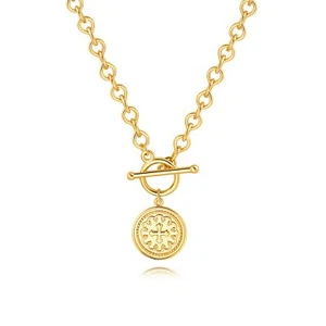 SOFYBJA Dainty 18K Gold Chunky Link Water Droplet Chain Cross Coin Necklace f... - Picture 1 of 7