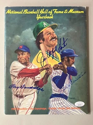 1987 BASEBALL HOF PROGRAM SIGNED CATFISH HUNTER, B WILLIAMS & DANDRIDGE JSA  - Image 1 of 2