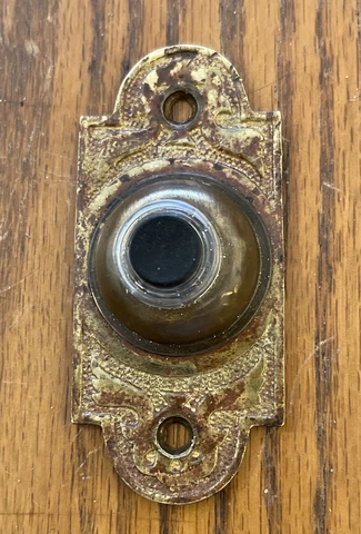 Antique Door Bell Electric Push Black Button Halo Light Cast Brass Circa 1890’s Cover