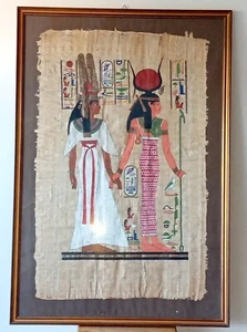 Grande Papiro Egiziano dipinto Quadro Cornice 104 X 71 cm Iside Nefertari Egitto - Imagen 1 de 6
