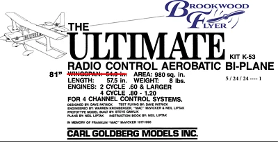 ULTIMATE Biplane PLAN + PARTS PATTERNS Enlarged to Build 81” RC Model Plane - Image 1 of 4