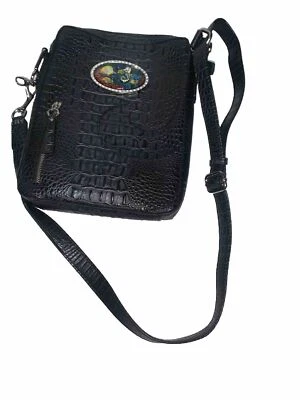 Debbie Brooks 黑色鳄鱼纹压花皮革手提包 — 第 1/4 张图片