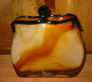 Vintage Murano Style Art Glass Hand Blown Clutch Purse Vase Wavy Layered Design