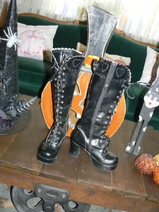 GOTHIC BLACK KNEE HIGH BOOTS 6.5 VERY UNUSUAL & WILD - Picture 1 of 12