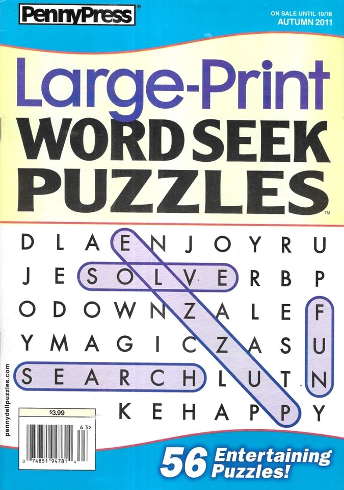 Penny Press Magazine Word Seek 56 Puzzles Large Print Answers Included 2011 - Image 1 of 4