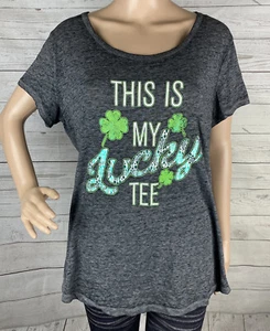 Rocker Girl T-Shirt XL Gray Burnout This Is My Lucky Tee St. Patrick's Day Shirt - Picture 1 of 12
