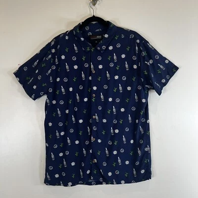 Coca-Cola Aero Blue Button Up Short Sleeve Shirt Cactus Daisy Large - Image 1 of 4