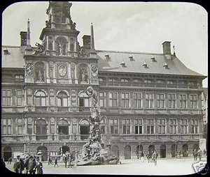 Glass Magic Lantern Slide ANTWERP HOTEL DE VILLE C1890 PHOTO BELGIUM - Picture 1 of 2