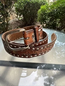 vintage USA made TONY LAMA buckle belt Size 42 leather TOOLED western ACRONS - Picture 1 of 18