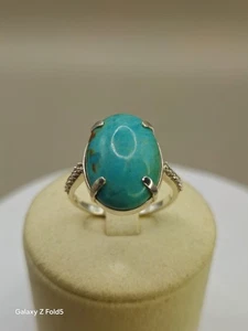 925 Silver Turquoise Cabocho Ring UK R½ – Vintage Blue Gem Boho Retro Jewellery - Picture 1 of 8