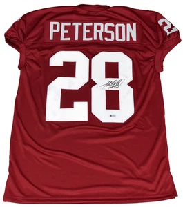 ADRIAN PETERSON AUTOGRAPHED OKLAHOMA SOONERS #28 GAME CUT JERSEY BECKETT - Picture 1 of 1