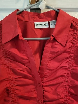JOANNA MUJER ROJA CUELLO EN V LS BLUSA FRUNCIDA DELANTERA POLI XL NUEVA Foto 1 de 4