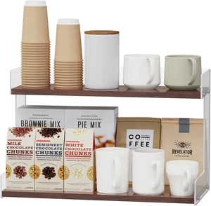 2 Tier Acrylic Coffee Station Organizer Countertop, Kitchen Counter Holder Tea - Picture 1 of 12