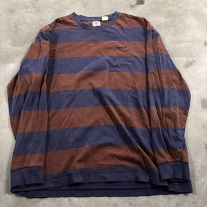 Vintage Y2K/2000s Navy & Brown Striped Grunge Longsleeve Shirt! Size M - Picture 1 of 5